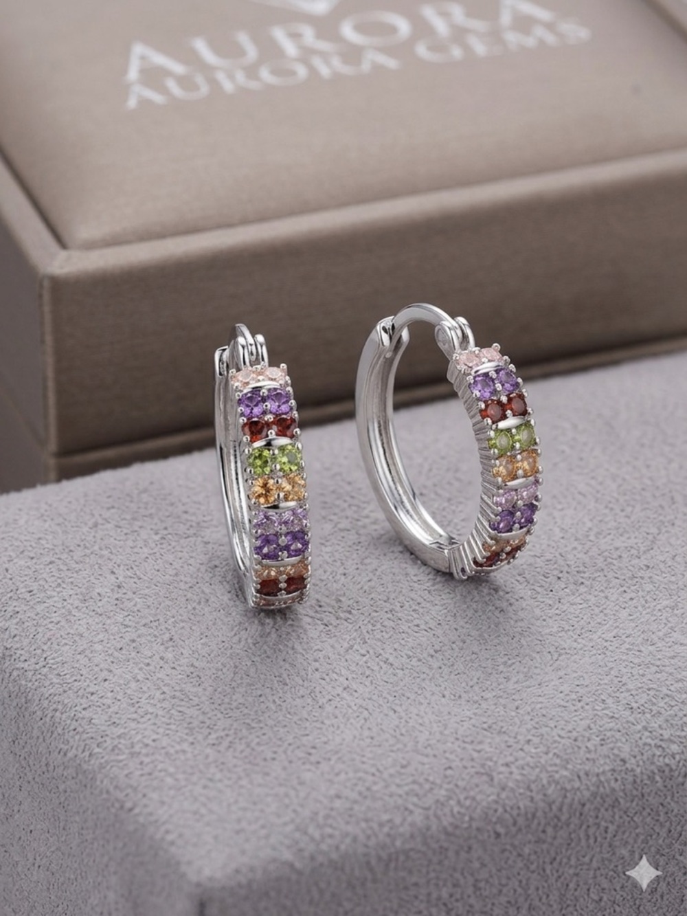 14k White Gold - Filled Multicolor Gemstone Hoop Earrings